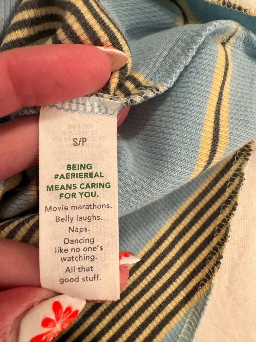 Aerie Blue Yellow Striped Ribbed Tank Top S/P Y2K Fitted Stretch - Picture 4 of 8
